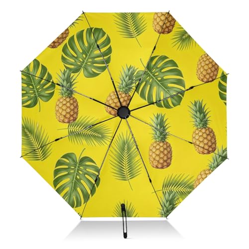 GAIREG Parapluie pliable en forme d'ananas jaune vif, ouverture automatique, coupe-vent, parapluie de voyage compact pour le soleil et la pluie