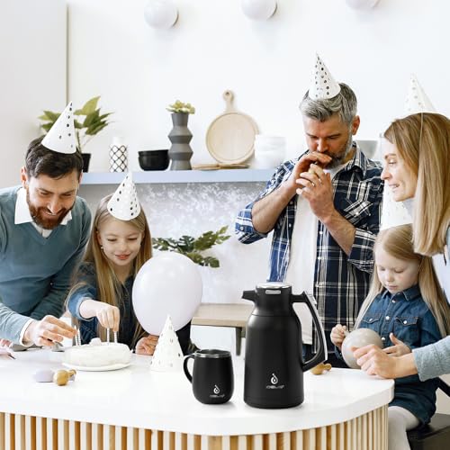 Image of IDEUS Thermal Coffee Carafe, Stainless Steel Double Wall Insulated Vacuum Flask, Water Jug Coffee Server and Beverage Dispenser, Heat and Cold Retention (Black, 68, Fluid Ounces)