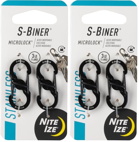 Image of Nite Ize S-Biner MicroLock Stainless Steel - S-Biner with Locking Dual Sided Gates - Keep Keys Secure with Carabiner Key Holder - Black (4 Pack)