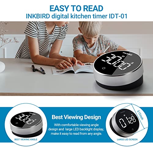 Kitchen Timer For Cooking, Inkbird Digital Magnetic Rechargeable Timer, 3-Levels Alarm Productivity Timer For Classroom Office, Large Led Countdown Smart Timer Idt-01 For Kids, Adult, Kitchen, Teacher #TOP5