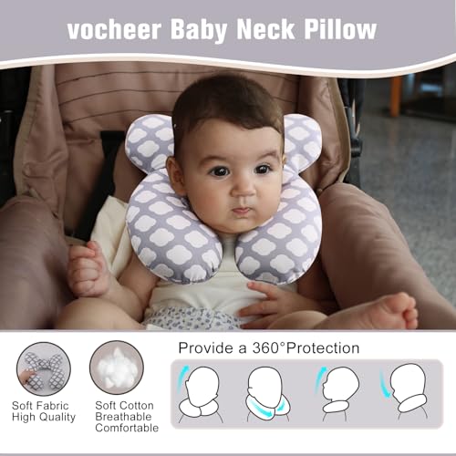Image of vocheer Baby Travel Pillow(Upgraded), Head and Neck Support Pillow for Pushchair, Car Seat,Stroller, Bouncer, Cotton(White Cloud)