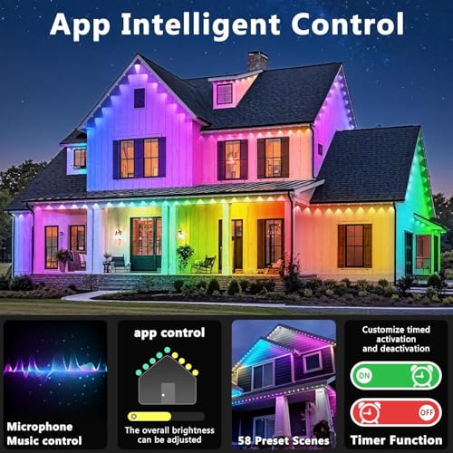 Image of LETIANPAI 300FT Permanent Outdoor Lights,RGB Eaves Light with App Control Remote,DIY Scene Modes IP67 Waterproof Under Eave Lighting,Outdoor Lights for Decor,Garden Decor,House,Party