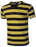 Youstar Men's Plain Stripe Pattern V Neck Short Sleeve T-shirts