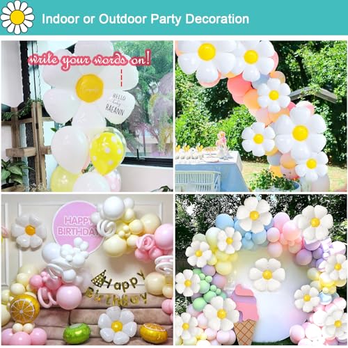 Image of Daisy Balloons 20 pcs White Daisy Flower Balloons Reusable Party Decorations for Birthday Wedding Ceremony Garden Beauty, 2 Extra Huge, 4 Huge, 14 Medium and 10 Fittings