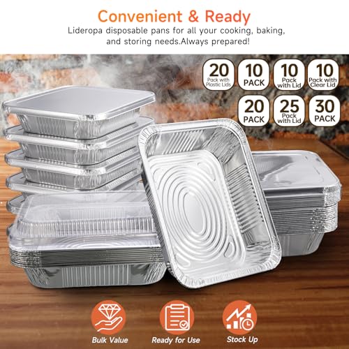 Image of Aluminum Pans with Clear Lids 9x13-10 Pack Aluminum Foil Pans, Heavy Duty Disposable Pans for Cooking, Baking, Meal Prep, Parties & Food Storage