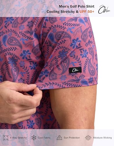 Image of Obla Mens Golf Polo Shirts Short Sleeve Dry Fit Performance Moisture Wicking Casual Print Collared Golf Shirts for Men
