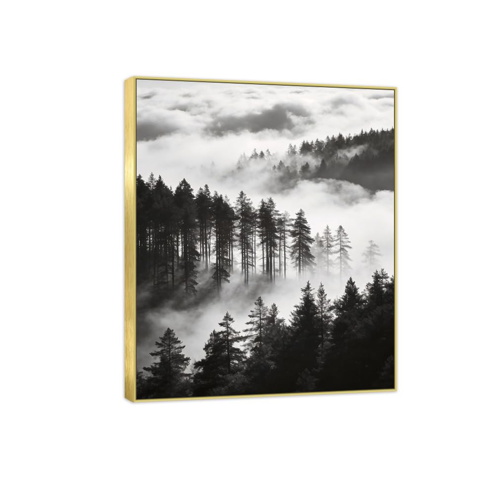 Forest Tree 9 Black White Landscape Canvas Picture 40x50cm Gold Frame