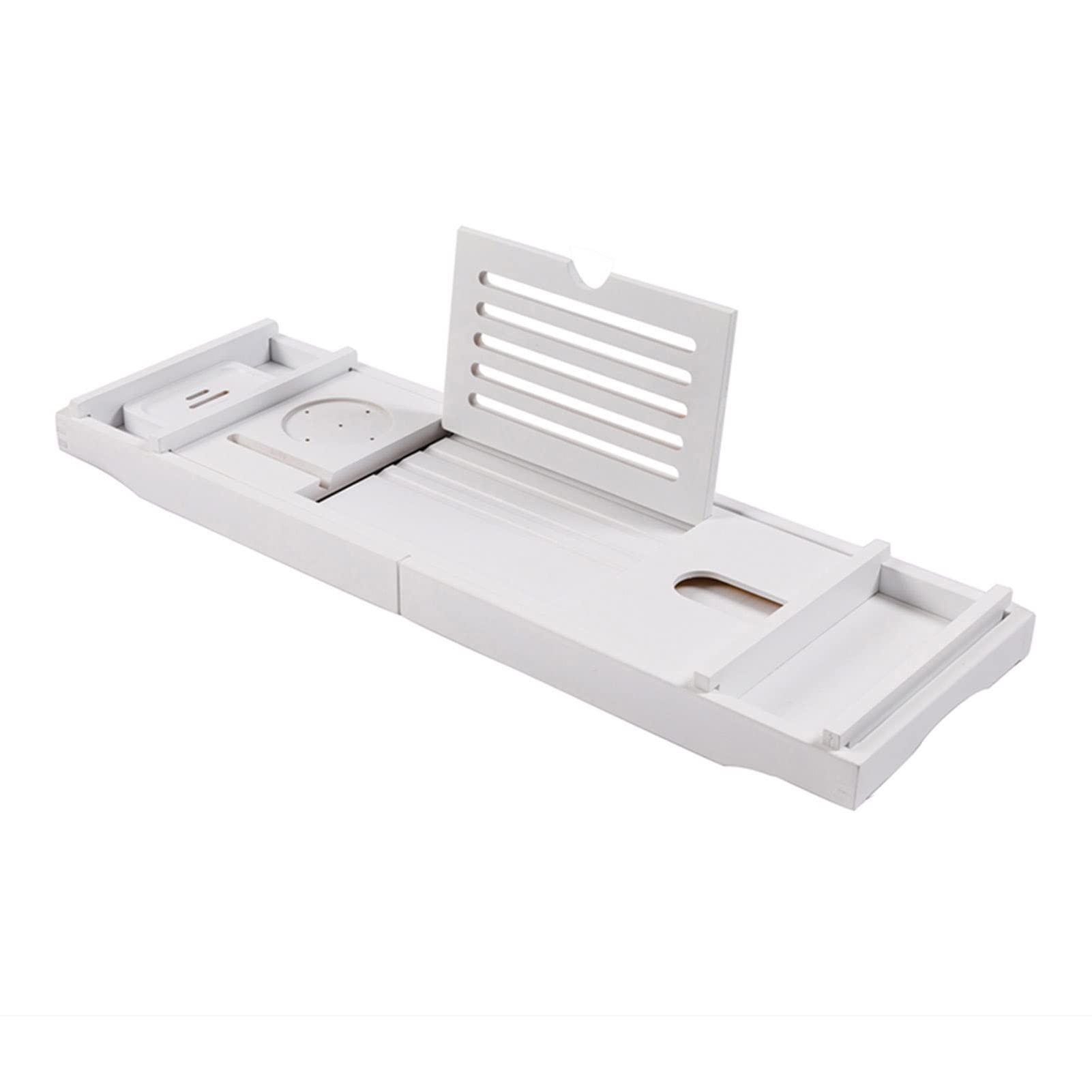 MYUYEE Bathtub Caddy Tray, Bamboo Adjustable Bath Tub Storage Shelf With Book Tablet Wine Glass Towel Holder, Extendable Bath Organizer Spa Tray, 7 Colors (White)