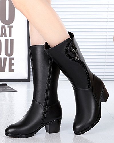 Duberess Women's Wool Lined Warm Winter Anti Slip Zip Chunky Heel Fashion Classic Mid-calf Boots4