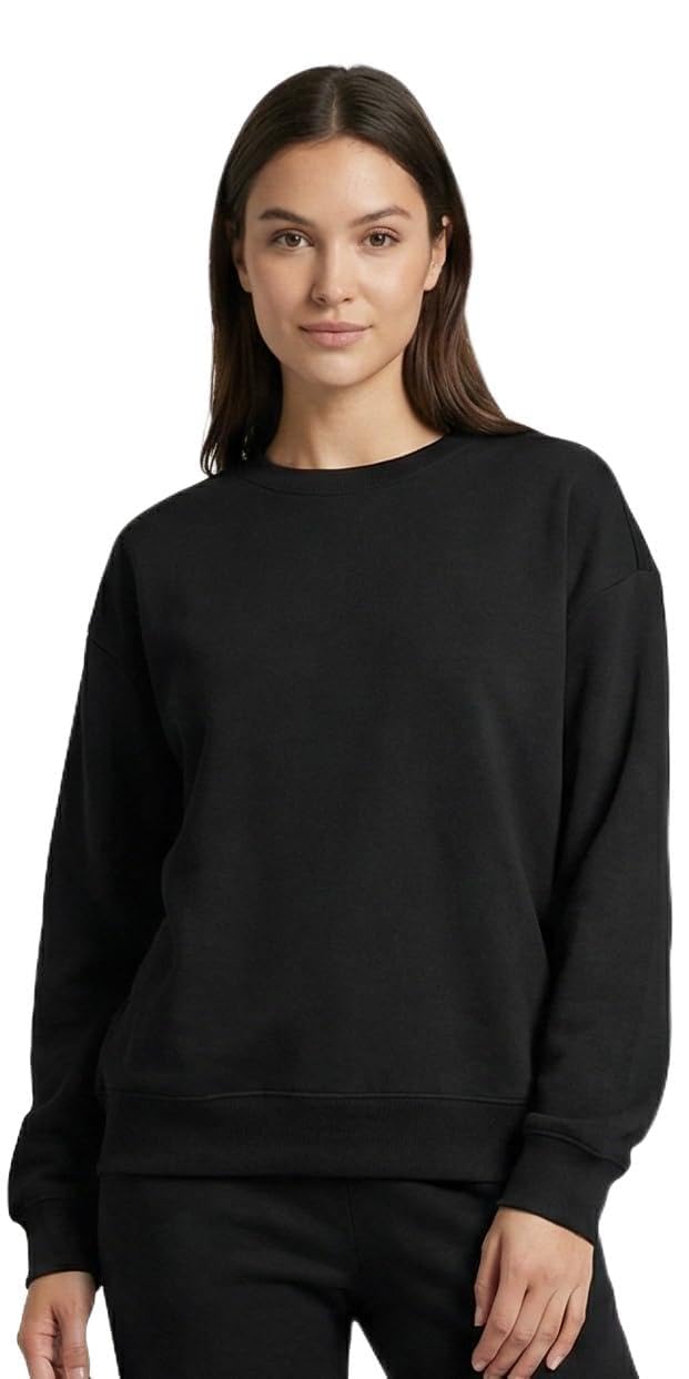 Women's Black Sweatshirt, Crew Neck, Long Sleeve, Casual Pullover-picture-44