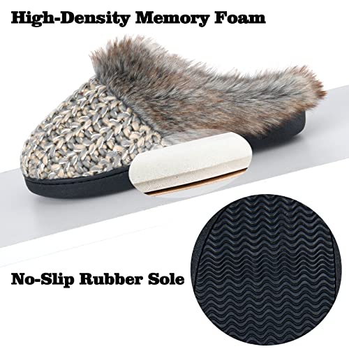Image of DL Womens House Slippers Memory Foam, Fluffy Slip on Womens Bedroom Slippers Fuzzy Collar, Warm Soft Indoor Knit Slippers for Women Non-Slip