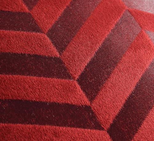 Image of TEXIVA Premium Velvet Cushion Covers Set of 5, 16x16 Inch Sofa Cushion Covers with Hidden Zipper, Modern Chevron Pattern - Red