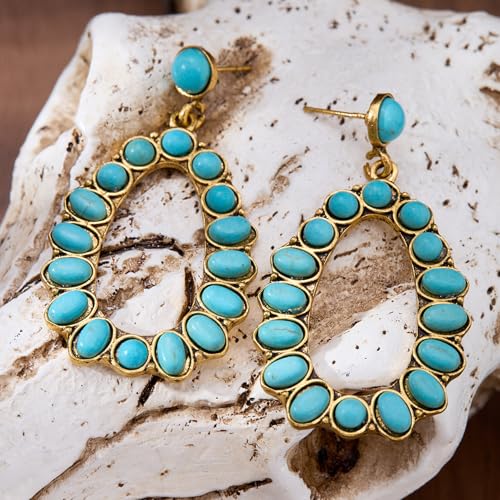 Turquoise Earrings for Women Western Style Gold Turquoise Jewelry Boho Chic Earrings Country Concert Outfits for Women4
