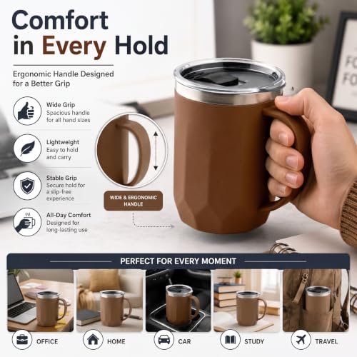 Image of MAGIC SPOON Stainless Steel Travel Coffee Mug with Sipper Lid & Handle, Insulated Tea Cup, BPA-Free Double Wall Tumbler for Hot-Cold Beverages, Office, Home, Car- BEIGE-BROWN, (Combo Pack (400ml X 2))
