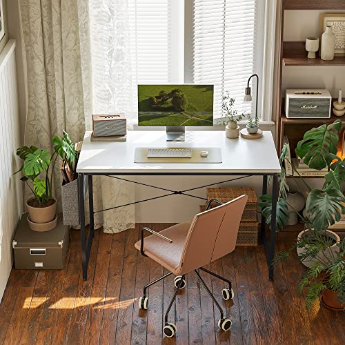 Image of Cubiker Computer Desk, Home Office Writing Study Desk, Modern Simple Style Laptop Table with Storage Bag (47.2, White)