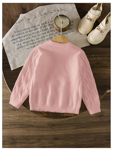MakeMeChic Girl's Bow Decor Cable Knit Sweater Crew Neck Long Sleeve Cute Sweaters Pullover Top2