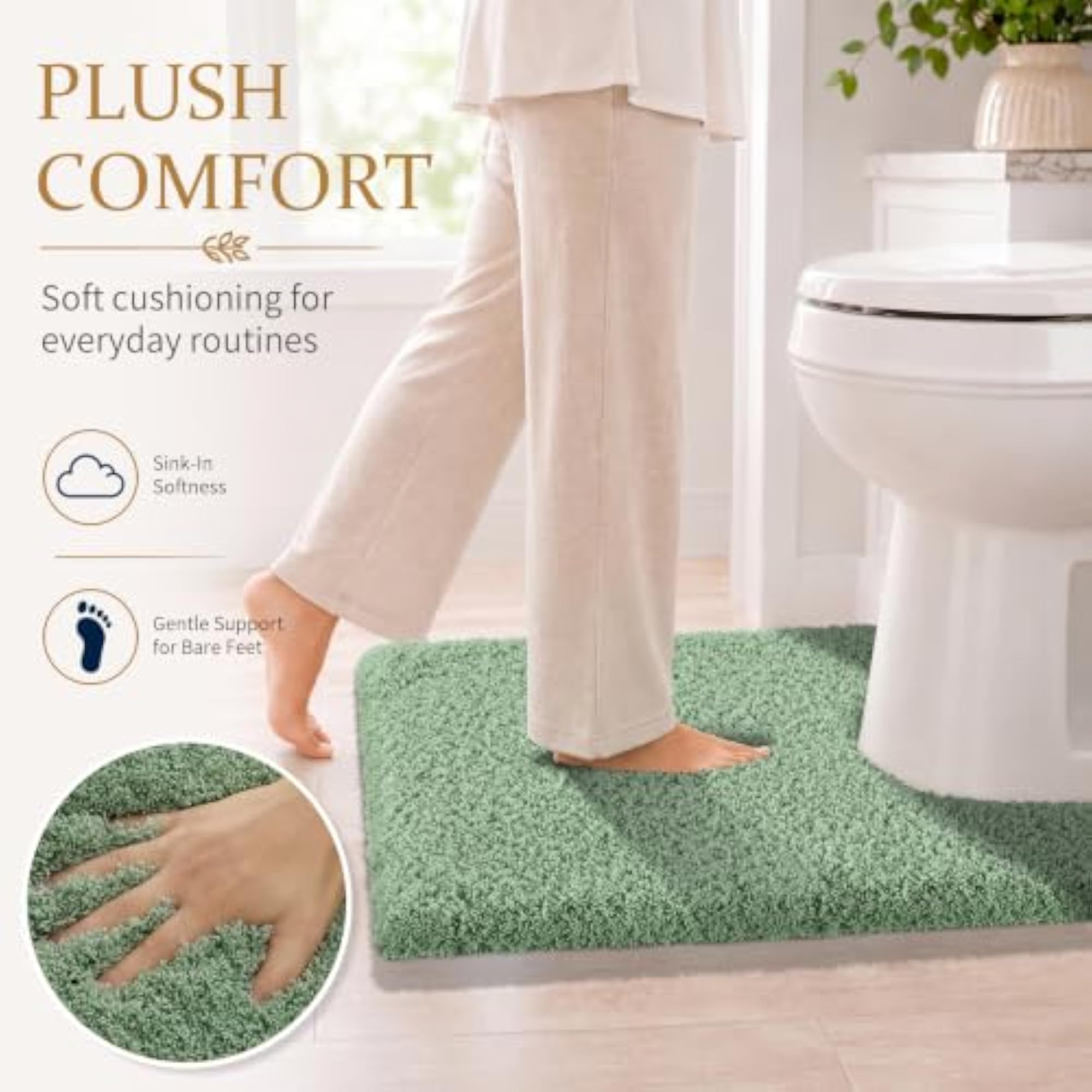 Fluffy Plush U Shaped Toilet Bath Rug, Microfiber Mat