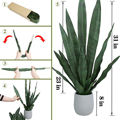 Summer Flower 23" Snake Plant Artificial Leaves Set, 21Pcs Faux Sansevieria Plant Leaf,Tall Fake Snake Plants Outdoor,4 Sizes For Indoor Home Decor,Office,Garden,Tabletop Floor Decorations #TOP1