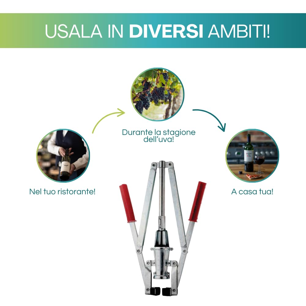 VIRSUS Tappatrice per Tappi in Sughero a 2 Leve VES140, Capsulatrice Manuale Doppia Leva per Tappi in Sughero con Ø 24mm e Altezza 33-38 mm per imbottigliare Bottiglie Vino, Birra, Made in Italy