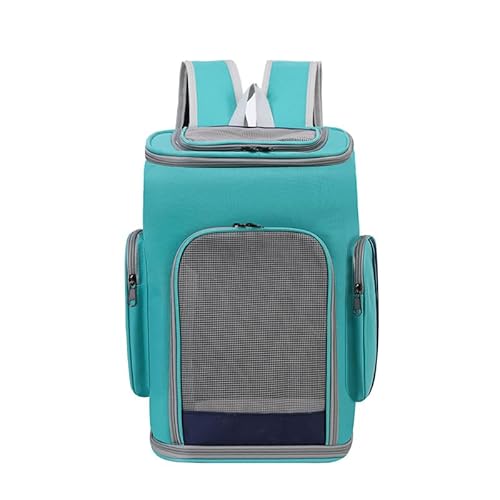 NDGBNIKG 小型犬や猫用の、手持ちと肩掛け機能付きのアウトドア用ペットバックパック。折りたたみ式で、持ち運びに便利な底板と通気性に メッシュ窓付き。旅行、お出かけ、お散歩に最適です。 (ティール)