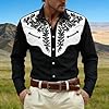 Generisch Men's Shirt Western Cowboy Style 3D Print White Vintage Medieval Shirts Embroidery Look Long Sleeve Men Carnival Costume Party Top Regular Fit Fancy Dress Costume, black, XXL #1