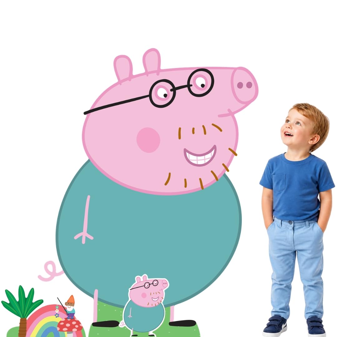 Star Cutouts SC4527 Peppa Daddy Pig Cardboard Cutout - Peppa Pig Party Supplies 4PCS Peppa Pig Theme, For A Happy Birthday & Room Decorations for Family Kids Boys Girls – Tallest Cutout Height 121cm