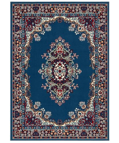 Pierre Tappeti Alfombra económica tradicional oriental persa, pelo corto para salón/comedor 6210 azul 180x270 cm