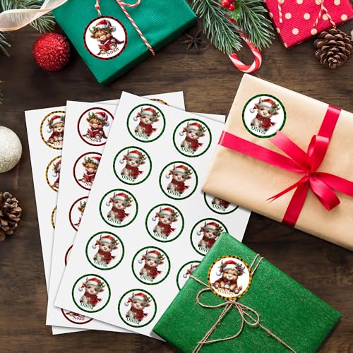 Image of Personalized Christmas Stickers - Custom Name Waterproof Christmas Gift Tags for Gift Box Xmas Holiday Decorations Party Favors - 30 Stickers (Cow)