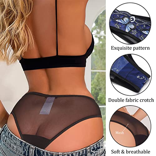 Image of Avidlove Sexy Panties for Women Butterfly Embroidered Underwear Mesh Panties Pack