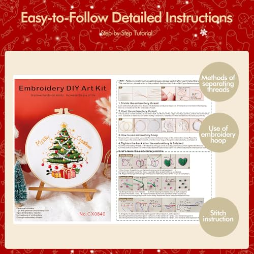 Image of wtisan Christmas Embroidery Kit, Cross Stitch Kits for Beginners, Needlepoint with All Tools & Instructions, Stamped Hand Embroidery Starter Kit for Holiday Crafts & Xmas Home Decor, W10
