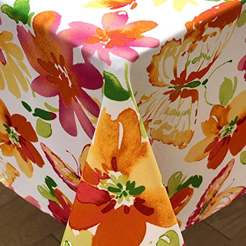 Cait Chapman Home Collection Spring Summer Printed Easy-Care Stain Resistant Spill Bead Up Fabric Tablecloth (60"X102" Rectangle, Spring Garden) #TOP1