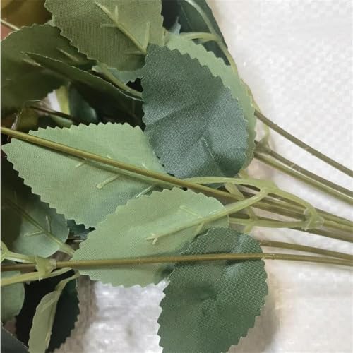 Image of Artificial Rose Flower Bouquet - 7 Soft Dark Red Silk Roses with Green Leaves | Realistic Artificial Flowers for Home Decoration, Wedding, Party & Gift
