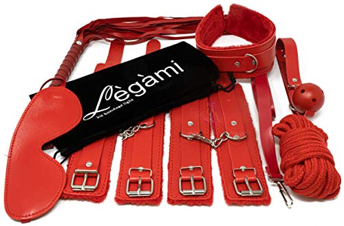 Italian Sexy Shop® Kit 8 Pezzi con Manette Polsi Caviglie Corda Abbigliamento Donna Maschera (rosso1)