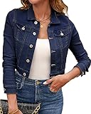 luvamia Womens Fashion Long Sleeve Button Down Stretchy Denim Jean Jacket Blue Jean Jacket For Women Denim Plus Size Denim Shirt Chaqueta Para Mujer Dark Blue Size XX-Large Fits Size 20 / Size 22