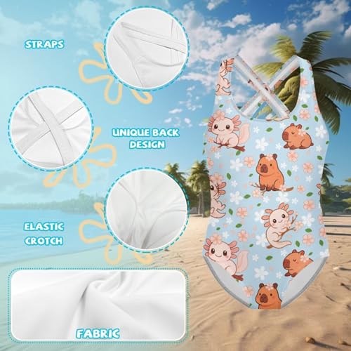 Jeiento Capybara Swimwear Girls One-Piece Bathing Suit Little Big Kids Beach Swimsuits 5-14 Years3