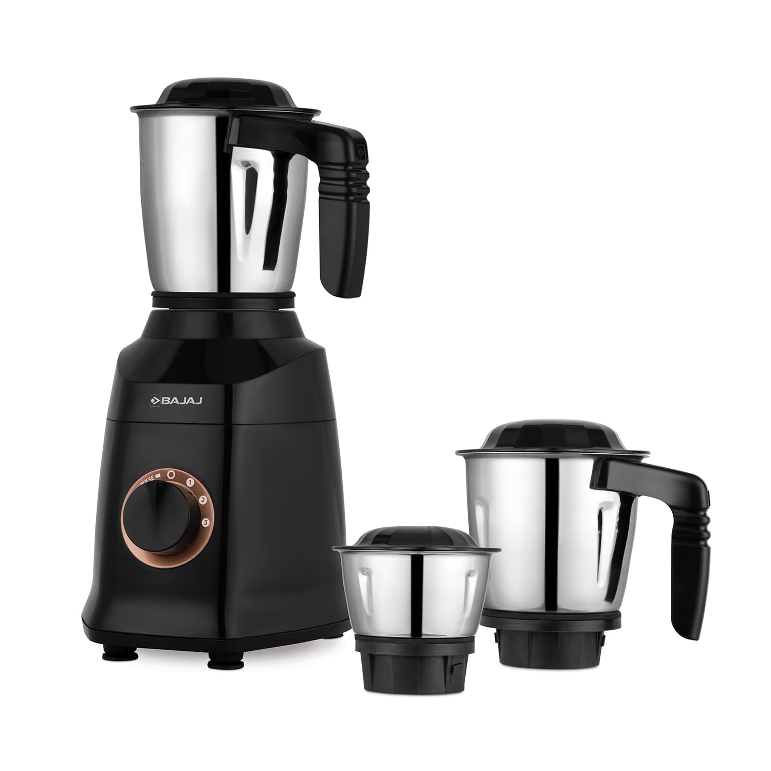 Bajaj Military Series Finesse 750W Mixer Grinder | 3 Stainless Steel Military Grade Jars* | DuraCut Blades | 750 Watts | 2 Yrs Warranty【Midnight Black】