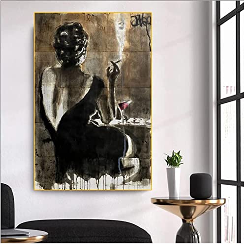 Cuadro de póster 60x80 cm Sin marco Retro Arte abstracto Belleza Fumar Póster y grabado Cuadro de pared Dormitorio moderno Habitación Decoración del hogar Cover
