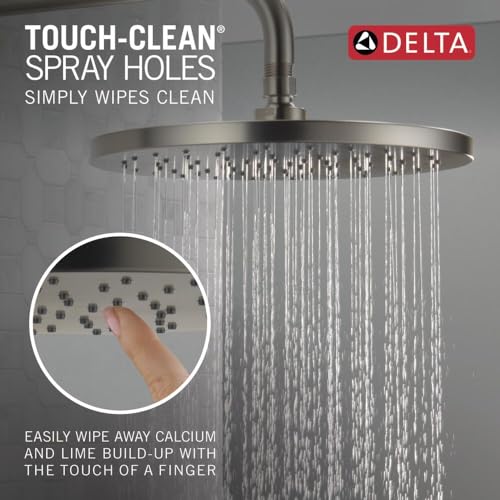 Image of Delta Modern 14 Series Round Rain Shower Faucet Set, Brushed Nickel Shower Head and Handle Set, Valve Trim Kit, Spotshield Stainless T14269-SP-PP (Valve Not Included)