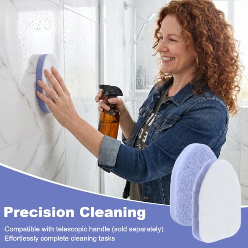 Image of 2Pcs Tub Scrubber Refill Scouring Pads- Shower and Tub Scrubber Replacement | For Tile Brushes, Microfiber Scrub Pad for Cleaning Bathroom Kitchen Toilet Tiles Sink