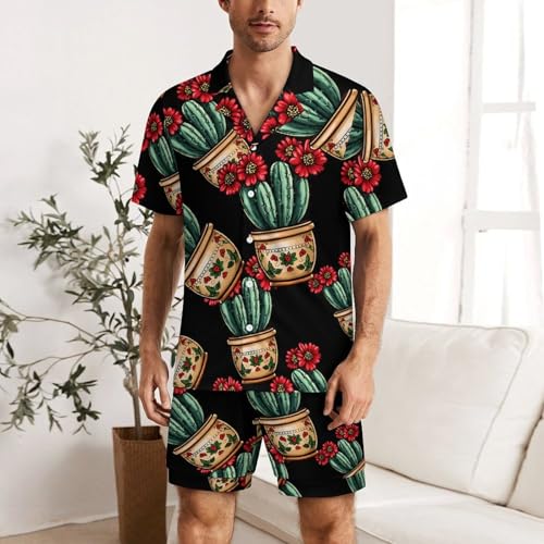 Cactus Plant Mens Pajamas Set Short Sleeve Sleepwear Summer Pjs Sets 2 Piece Loungewear Nightwear2