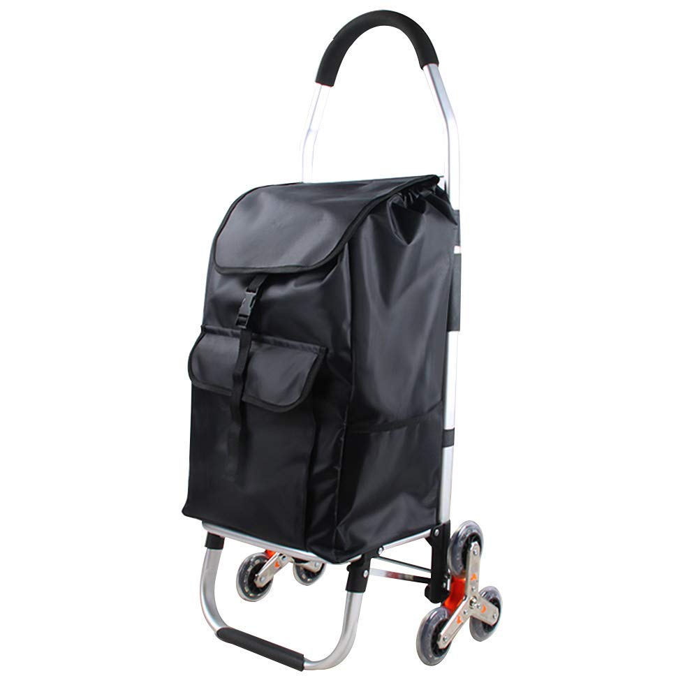 Lightweight Shopping Trolley Foldable,Shopping Trolley Aluminum Alloy Foldable Oxford Cloth Climb Building Waterproof PU Wheel Stainless Steel, 3 Styles (Color : Black-C)
