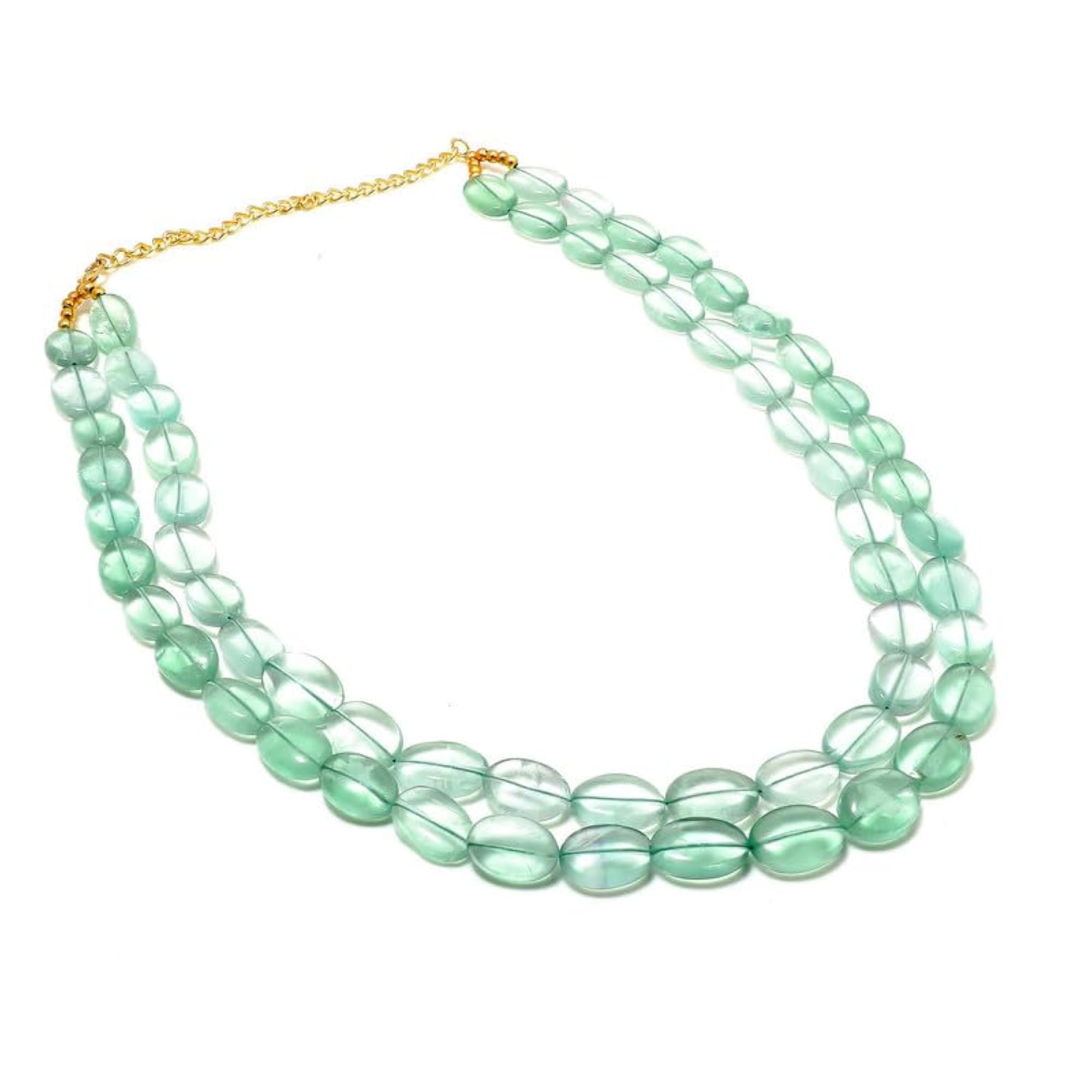Women's 925 Sterling Natural Gemstone 2-Layer Adjustable Nuggets Beads Necklace
