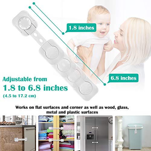 Betertek Cabinet Locks Child Safety Refrigerator Lock Drawer Locks Baby Proof Fridge Lock Kids Safety Latches Strap Locks (10 Pack) For Dresser, Toilet Seat, Oven, Dishwasher, With Extra Adhesive #TOP4