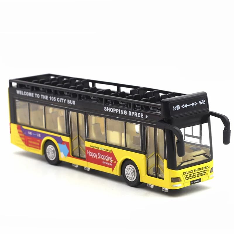 Image of Diecast Metal Long Sight View Double Decker Bus Open Door Light & Music Model Pull Back Long Bus Toys for Boy Kids