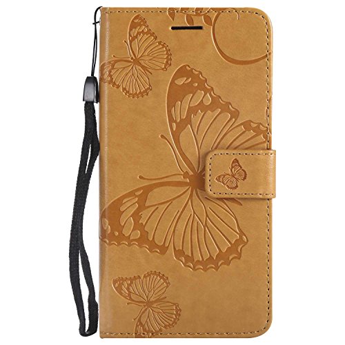 DENDICO Cover per Huawei P8 Lite 2017, Pelle Portafoglio Custodia per Huawei P8 Lite 2017 Custodia a Libro con Funzione di appoggio e Porta Carte di Credito - Giallo