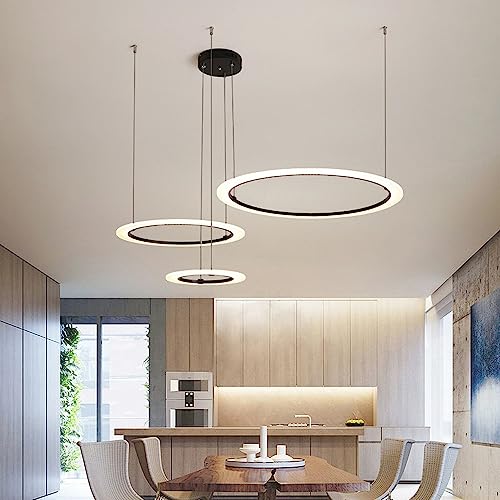 Chandelier LED suspendu circulaire noir pour éclairage séjour et salle à manger
