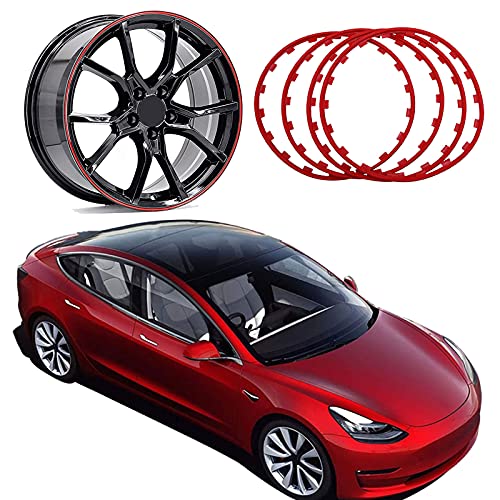 Protecteurs De Jante De Voiture, pour Tesla Model 3, Protecteurs De Roues en Alliage/Protection De Pneu, Anneau De Bord De Roue De 16 à 20 Pouces, (Lot De 4) Universels,Red-20inch Cover