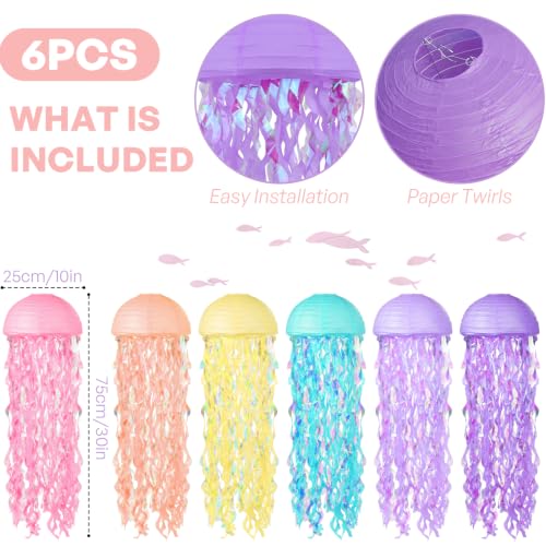 Image of Jellyfish Paper Lanterns 6 Pacs Under The Sea Party Decorations Mermaid Party Baby Shower Decorations Blue Hanging Jelly Fish for Ocean Spongebob Birthday Party Decorations (Macaron)