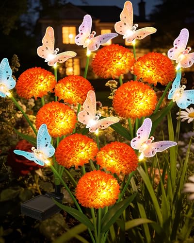 ZPQBEYE Solar Garden Lights Outdoor Waterproof Decorative 3 Pack Swaying Butterfly Light with 9 Big Flowers Solar Lights for Outside Garden Decor Patio Yard Landscape, Gifts for Women Mother's Day