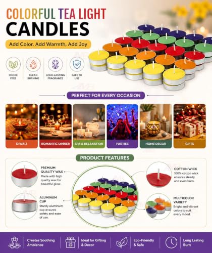 Image of AMB 50 Pcs Color Wax Tealight Candles for Diwali Home Decoration